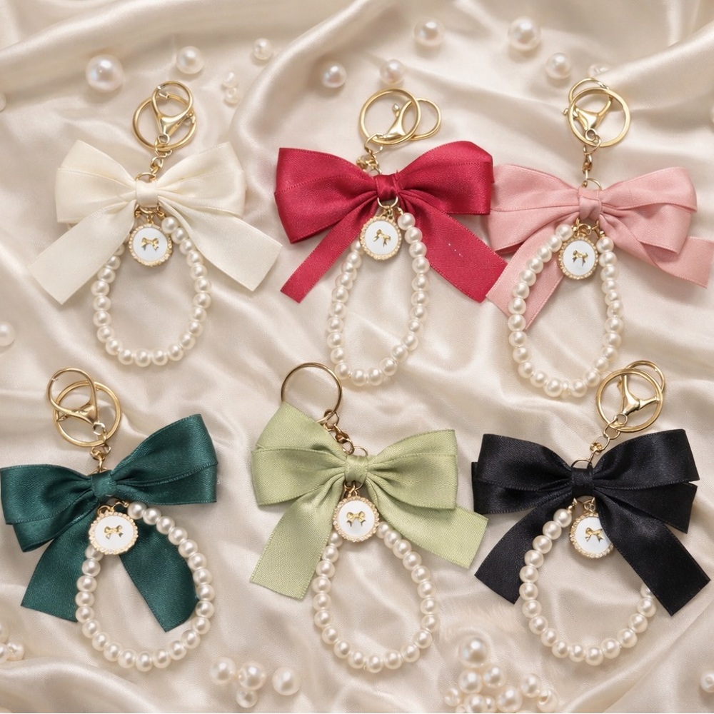 Pearl Bow Keychain Charm Wristlet - Multiple Colors 💖